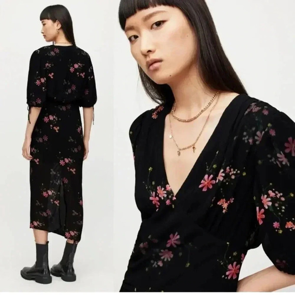 NEW All Saints Safiya Solanio Ruched Maxi Dress size US 4 - Picture 1 of 14